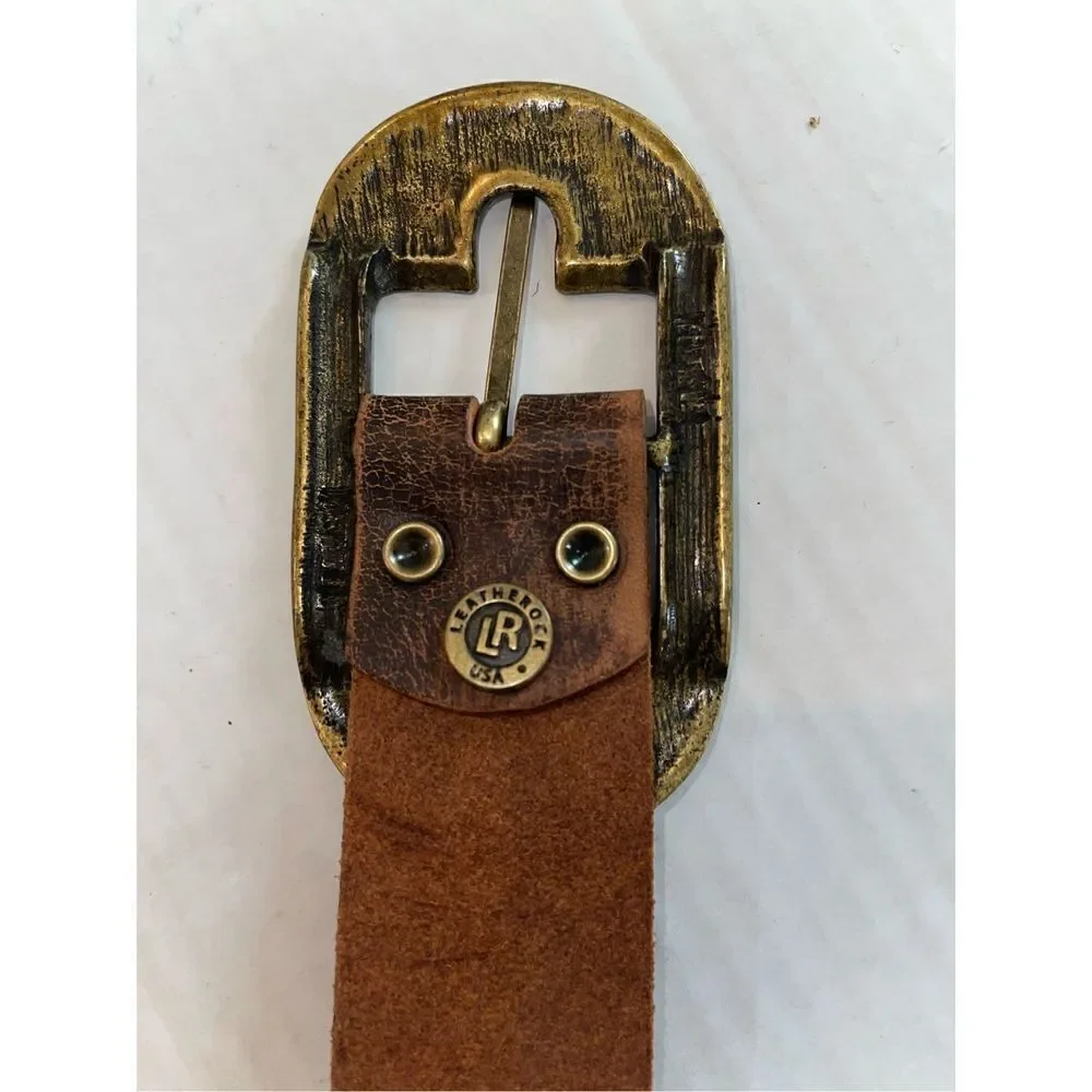 Women's Leather Rock‎ Belt Size34 Genuine Leather Brass Buckle And Accents